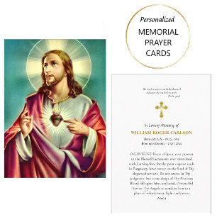 Placement Carte de prière funéraire Cœur Sacré de Jésus béni