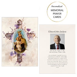 Placement Carte de prière funéraire Fleurs Violettes Vierge 