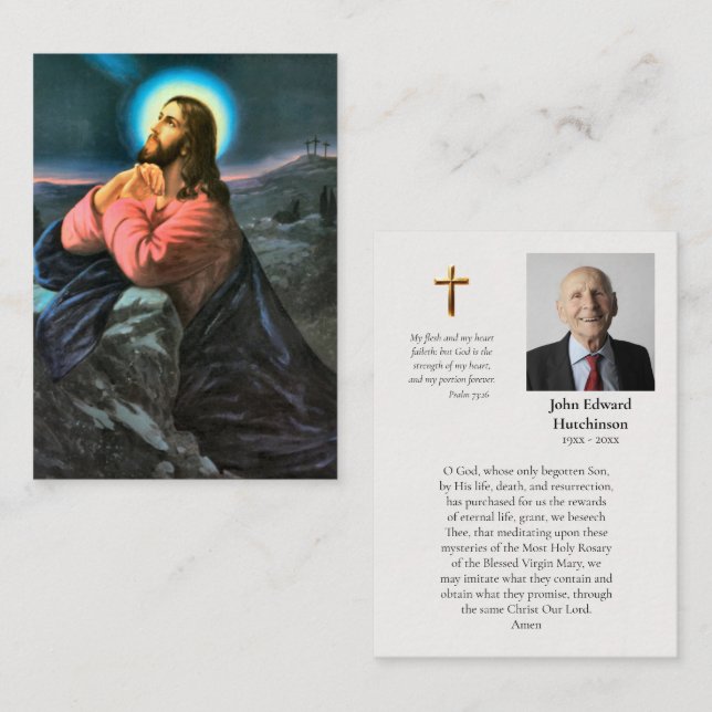 Placement Carte de prière mémorielle du Christ à Gethsémani (Devant / Derrière)