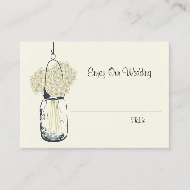 Placement Carte de siège d'escorte Hydrangea & Mason Jar (Devant)