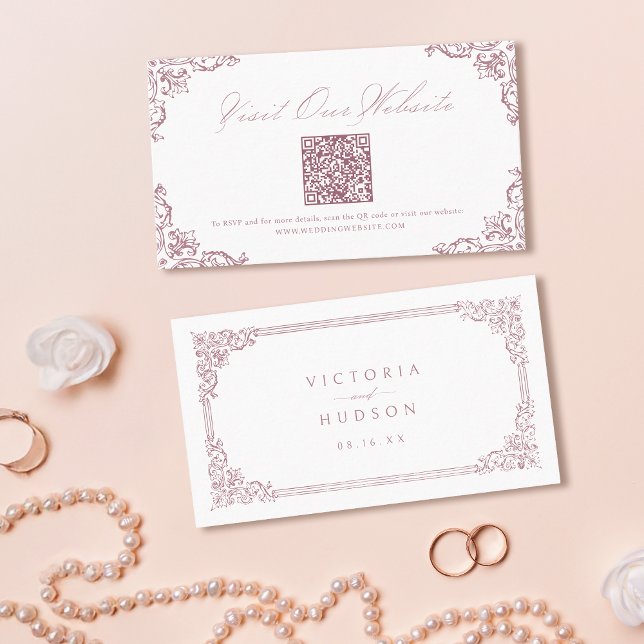 Placement Carte de site Web à code QR élégant et Vintage Dus (Dusty Pink Vintage Elegant QR code Website Card)