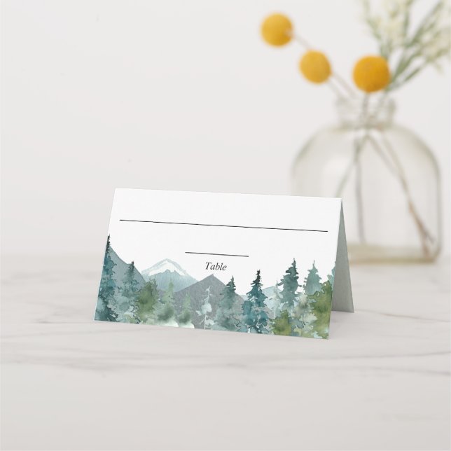 Placement Carte de table à l'aquarelle de forêt de montagnes (Devant)