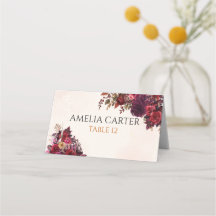 Carte de table de mariage automnal botanique Rose