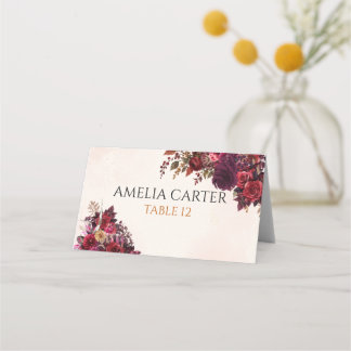 Placement Carte de table de mariage automnal botanique Rose