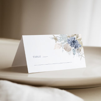 Placement Carte de table de mariage coquillage bleu poussiér
