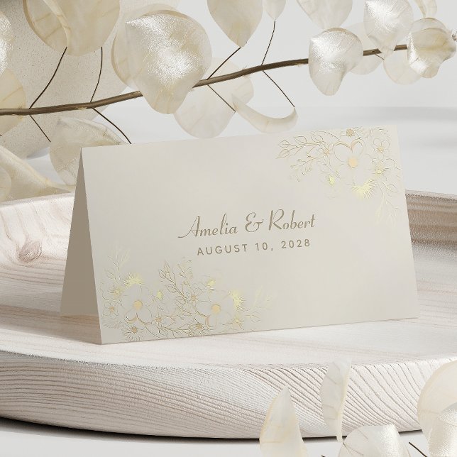 Placement Carte de table de mariage floral or ivori (Créateur téléchargé)