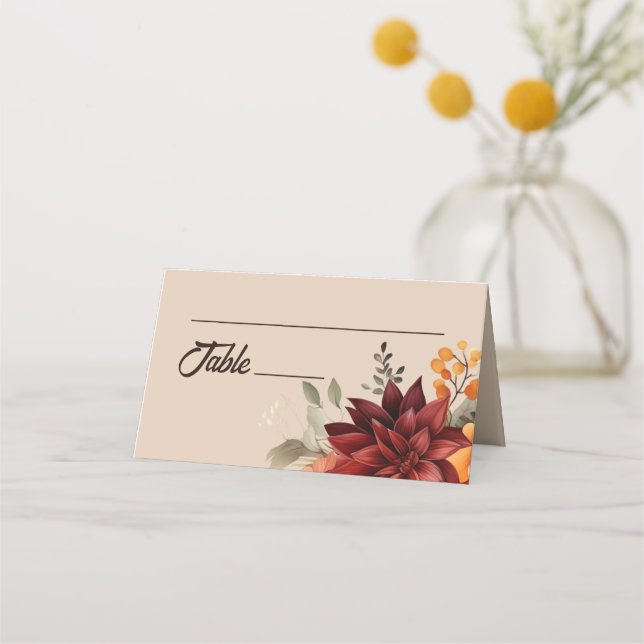 Placement Carte de table de mariage florale automnale en ter (Devant)