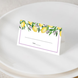 Placement Carte de table de mariage jaune lavande citrons