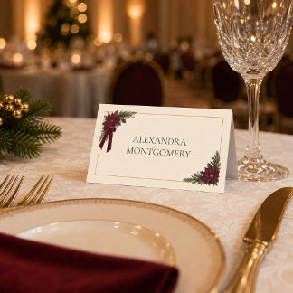 Placement Carte de table de vacances Poinsettia Bourgogne