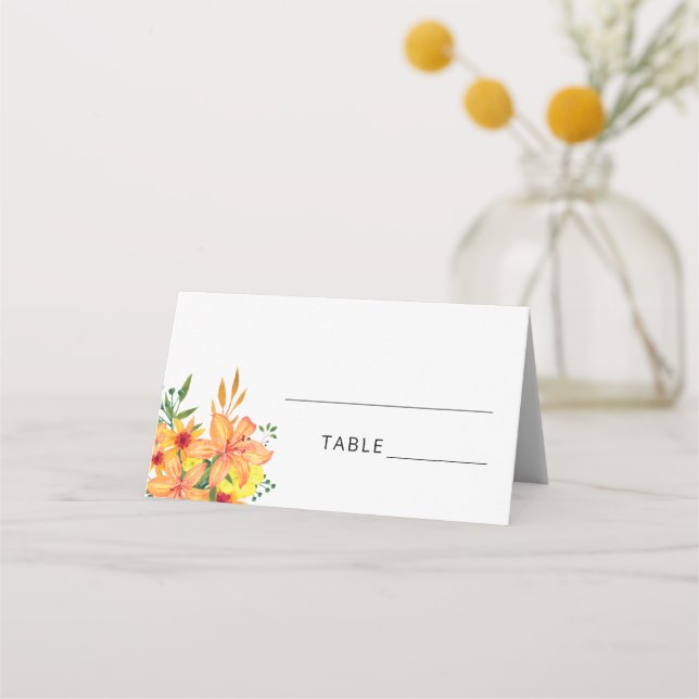Placement Carte de table fleur orange aquarelle (Devant)