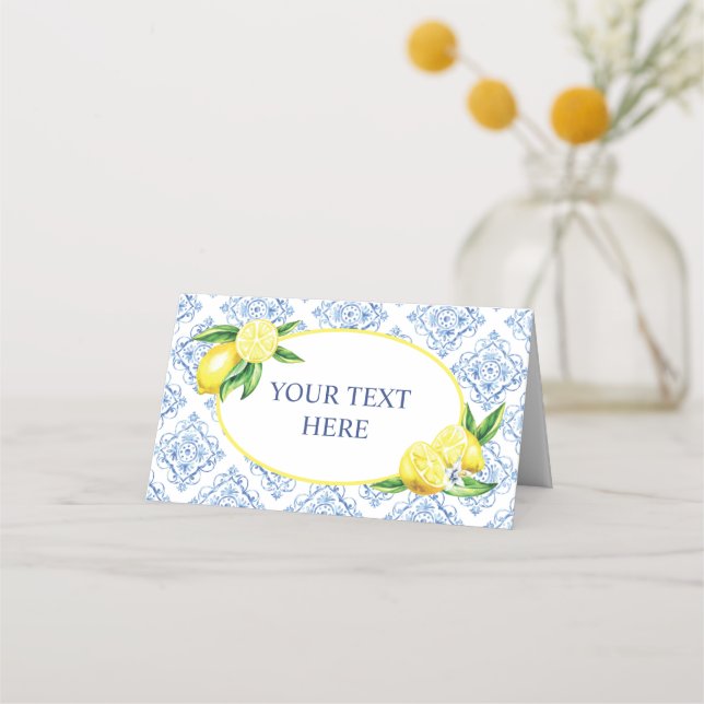 Placement Carte de table italienne en carrelage bleu citron (Devant)