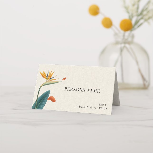 Placement Carte de Table Mariage Fleurs Tropicales Élégantes (Devant)