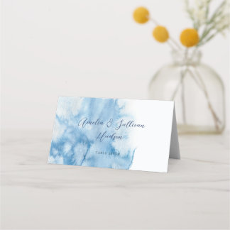 Placement Carte de Table Mariage Hivernal à l'Aquarelle Bleu