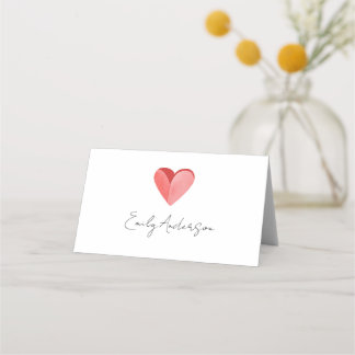 Placement Carte de table pliée en forme de cœur rose simple