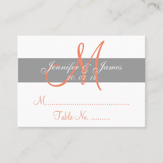 Placement Carte d'escorte de mariage de corail gris (Devant)