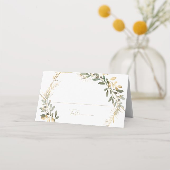Placement Carte Mariage de automne Géométrique Gold Greenery (Devant)