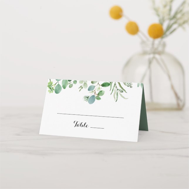 Placement Carte Mariage de calligraphie Eucalyptus verte (Devant)