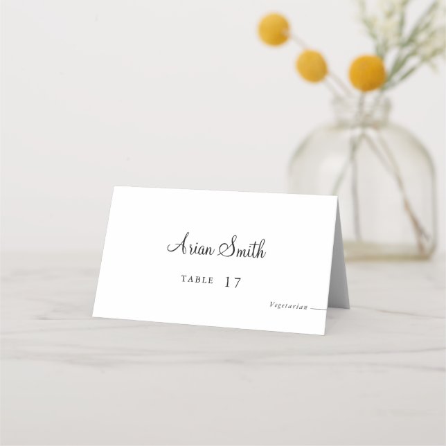 Placement Carte mariage de table avec nom et choix de repas (Devant)