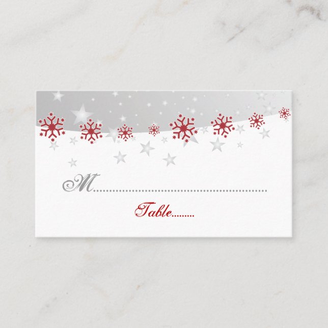 Placement Carte mariage rouge argent gris blanc flocon de ne (Devant)