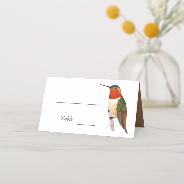 Placement Carte Mariage rousse de colibris (Devant)