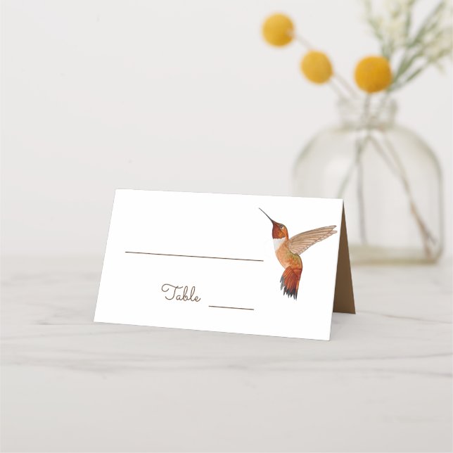 Placement Carte Mariage rousse de colibris (Devant)