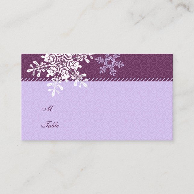 Placement Flocon de neige blanc violet Mariage d'hiver Carte (Devant)
