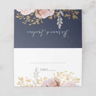 Placement Floral flush moderne Carte de place pliée Marine