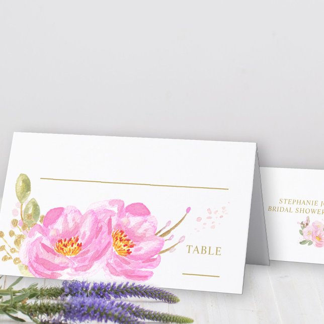 Placement Jolie carte de place florale rose et dorée (Table Place Cards from my Pink and Gold Watercolor Floral Collection)