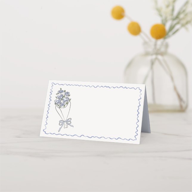 Placement Marché Fleur Bleue Carte de Table Pliée Florale Fr (Devant)
