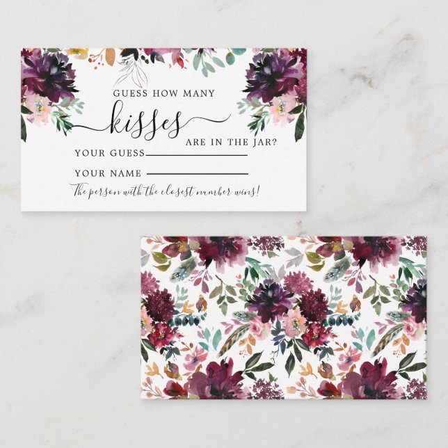 Placement Marsala Fleurs Combien de Baisers Douche Carte de  (Devant / Derrière)