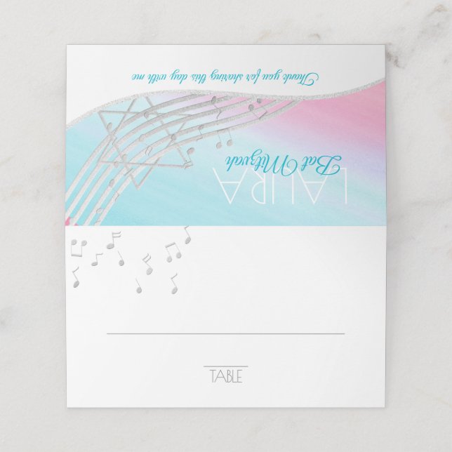 Placement Musique Bat mitzvah Silver Music Notes Carte de si (Extérieur déplié)