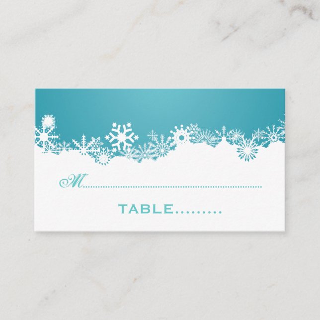 Placement Snowflake turquoise carte de lieu de mariage d'hiv (Devant)