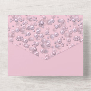 Placers of white-pink pearls on pink velvet all in one invitation
