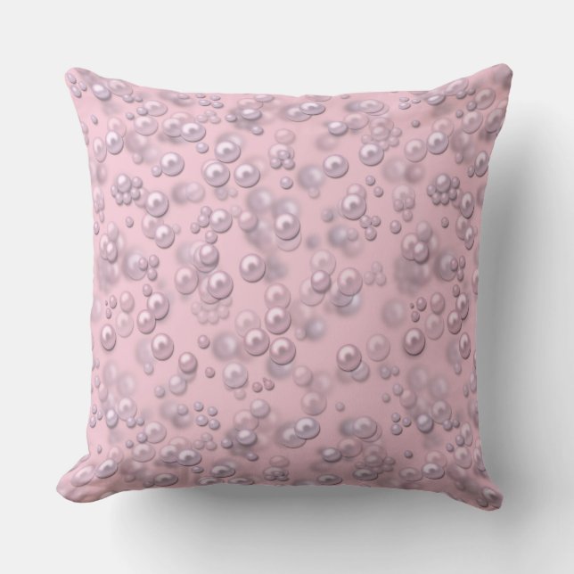 Placers of white-pink pearls on pink velvet throw pillow (Front)