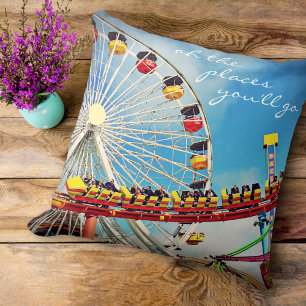 "Places" Quote Ferris Wheel & Roller Coaster Photo Throw Pillow