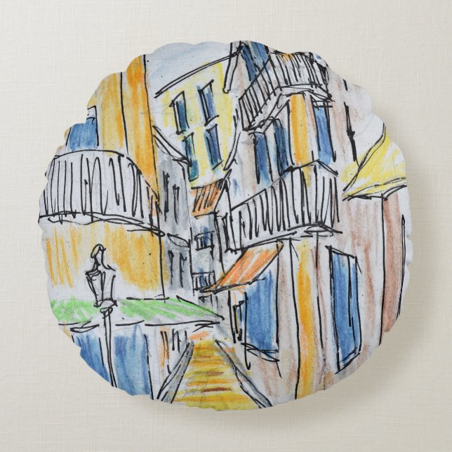 Placette Abbe Robert Jarred | Old Nice, France Round Pillow (Front)