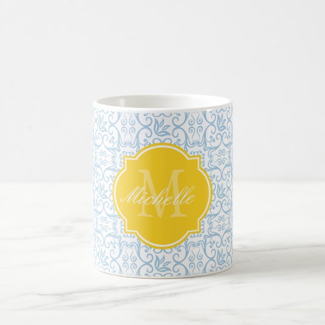 Placid Blue Damask Monogramme Mug (Centre)