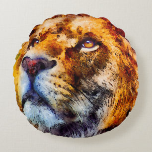 Placid Lion Face Round Pillow