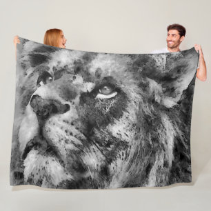 Placid Lion Face Silver Fleece Blanket