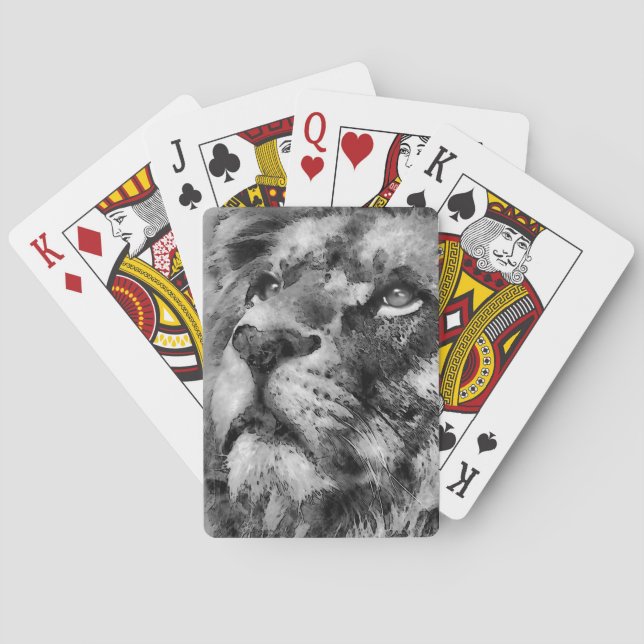 Placid Lion Face Silver Playing Cards (Back)