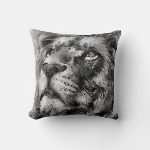 Placid Lion Face Silver Throw Pillow