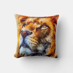 Placid Lion Face Throw Pillow