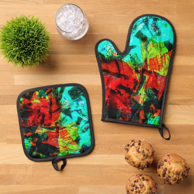 Placid orange abstract holder and oven mitt,Calm Oven Mitt & Pot Holder Set (Top Down)