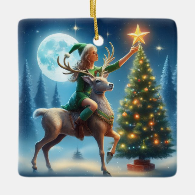 Placing The Star On Top Of Tree Ceramic Ornament (Front)