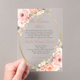 Placrylique rose Quinceanera invitation
