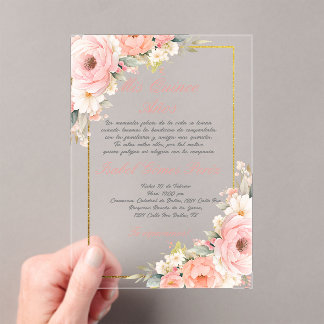 Placrylique rose Quinceanera invitation