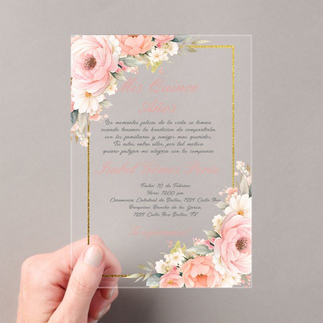 Placrylique rose Quinceanera invitation (In situ (ordinateur de poche))