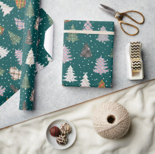 Plade Patterned Christmas Trees Pattern in Green Wrapping Paper