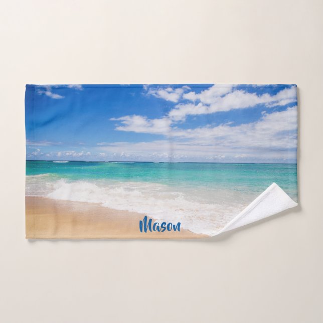 Plage agréable (avec nom personnalisé) (Serviette à main)