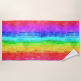 Plage Aquarelle arc-en-ciel rayures Design Serviette de
